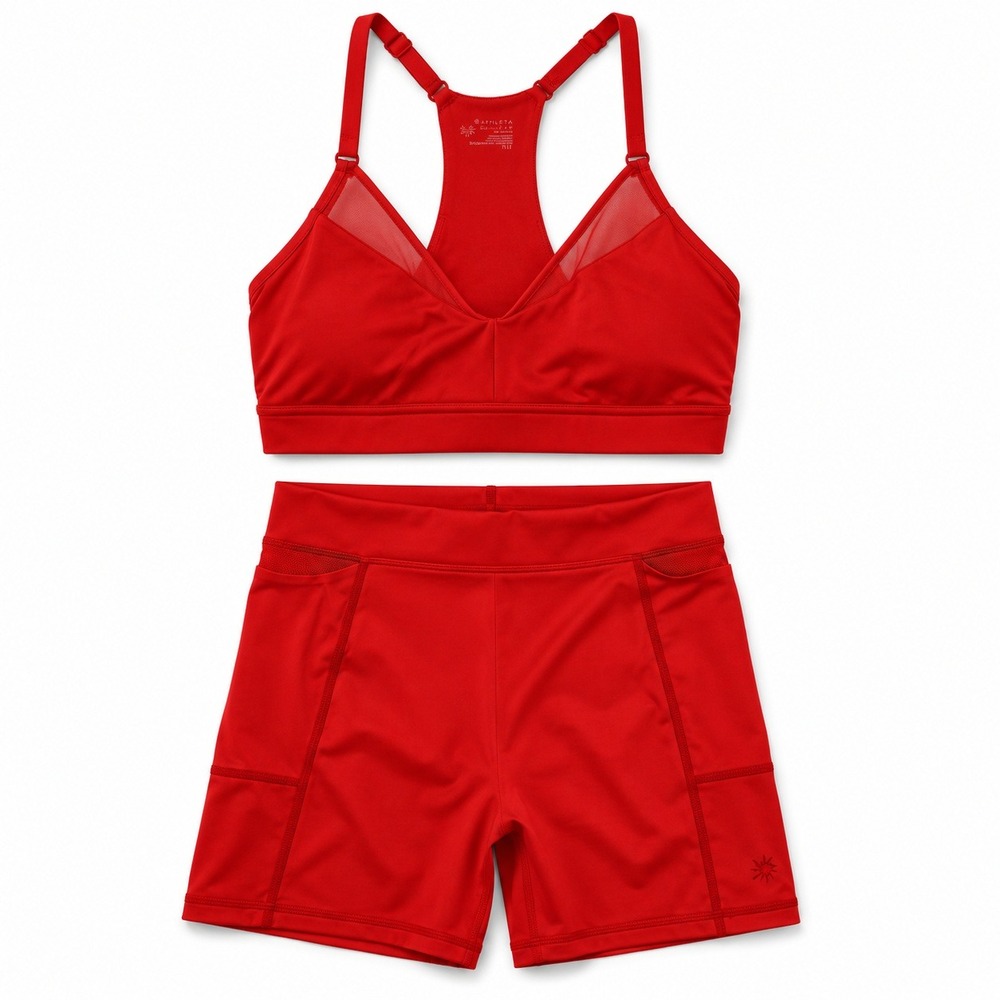 OFFLINE by Aerie Goals Stretch Sports Bra and Shorts Set Red Women Small